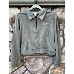 Cut & Paste Cropped Sweatshirt Country Club Tennis Embroidered 1/2 Zip XL